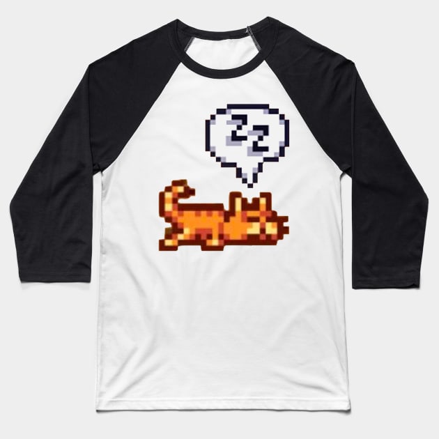 Stardew Valley Sleeping Cat (Sploot) Baseball T-Shirt by r9440